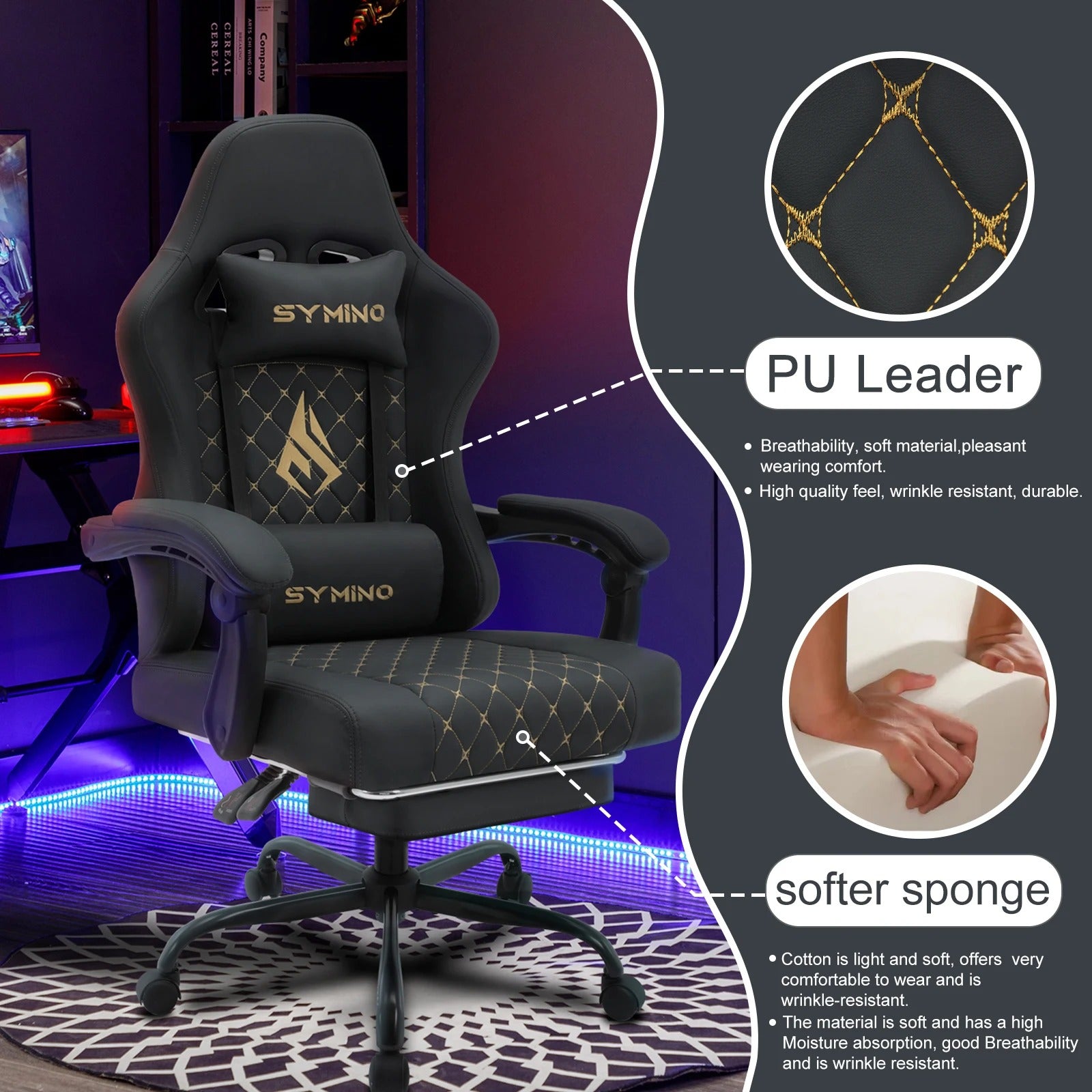 Hydrix® RACE Gaming Stoel met Voetsteun - Gaming Chair - Grijs - Ergonomisch - Verstelbaar Lendenkussen - Hoofdsteunkussen - 56x47x126-135