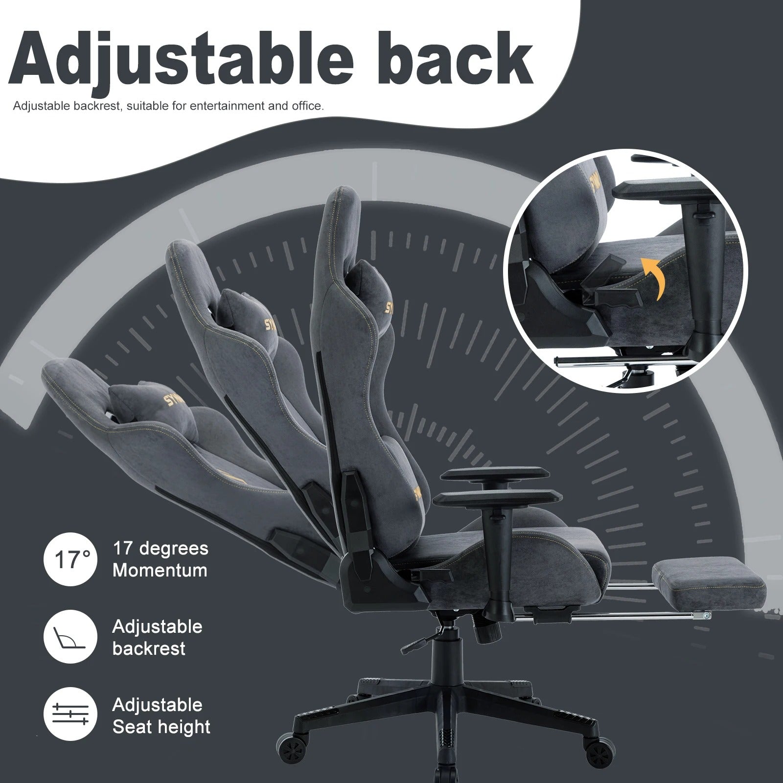 Hydrix® Gaming Stoel met Voetsteun - Gaming Chair - Grijs - Ergonomisch - Verstelbaar Lendenkussen - Hoofdsteunkussen - 56x47x126-135